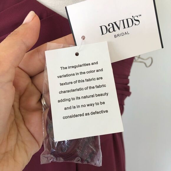 New David's Bridal Chiffon Dress Red Wine Style F15555 Bridesmaids Dress Maxi - Picture 11 of 13